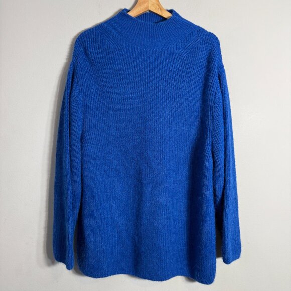 MNG Mock Neck Knit Sweater Pullover Women's Small Blue Chunky Oversized Comfy - Picture 4 of 14